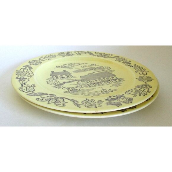 2 Royal Bucks County Dinner Plates - Vintage Farm Farmhouse Scene - Picture 3 of 5